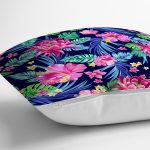 - Rh-K3426-2 - Realhomes Siyah Zeminde Tropikal Desenli Özel Tasarım Dijital Baskılı Modern Yastık Kırlent Kılıfı Realhomes