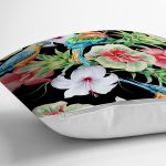 - Rh-K3428-2 - Realhomes Siyah Zeminde Tropikal Desen Özel Tasarım Modern Yastık Kırlent Kılıfı Realhomes