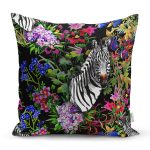 Siyah Zeminde Amazon Zebra Tasarımlı Dijital Baskılı Yastık Kırlent Kılıfı Realhomes