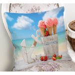 Sea and Icecream Özel Tasarımlı Dijital Baskılı Modern Yastık Kırlent Kılıfı Realhomes