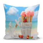 Sea and Icecream Özel Tasarımlı Dijital Baskılı Modern Yastık Kırlent Kılıfı Realhomes