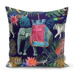 - Rh-K3441 - Realhomes  Amazon Etnik Fil Motifli Dijital Baskılı Modern Yastık Kırlent Kılıfı Realhomes