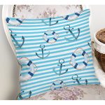 - Rh-K3446-1 - Realhomes Mavi Çizgili Denizci Tasarımlı Dijital Baskılı Modern Yastık Kırlent Kılıfı Realhomes