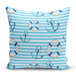 - Rh-K3446 - Realhomes Mavi Çizgili Denizci Tasarımlı Dijital Baskılı Modern Yastık Kırlent Kılıfı Realhomes