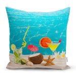 Summer Deniz Temalı Dijital Baskılı Modern Yastık Kırlent Kılıfı Realhomes