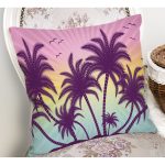 - Rh-K3448-1 - Realhomes Renkli Zeminde Palmiye Motifli Dijital Baskılı Modern Yastık Kırlent Kılıfı Realhomes