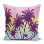 - Rh-K3448 - Realhomes Renkli Zeminde Palmiye Motifli Dijital Baskılı Modern Yastık Kırlent Kılıfı Realhomes