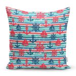 Pembe Mavi Denizci Motifli Dijital Baskılı Modern Yastık Kırlent Kılıfı Realhomes