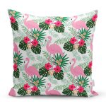 - Rh-K3453 - Realhomes Realhomes Flamingo Devetabanı Çizimli Özel Tasarım Dijital Baskılı Modern Yastık Kırlent Kılıfı Realhomes