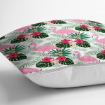 - Rh-K3453-2 - Realhomes Realhomes Flamingo Devetabanı Çizimli Özel Tasarım Dijital Baskılı Modern Yastık Kırlent Kılıfı Realhomes