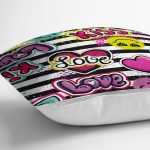 - Rh-K3454-2 - Realhomes Realhomes Kiss Love Pop Art Tasarımlı Dijital Baskılı Modern Yastık Kırlent Kılıfı Realhomes