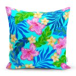 - Rh-K3456 - Realhomes Turkuaz Zeminde Deniz Yıldızları Dijital Baskılı Modern Yastık Kırlent Kılıfı Realhomes