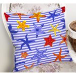 - Rh-K3458-1 - Realhomes Çizgili Mavi Deniz Yıldızı Özel Tasarım Dijital Baskılı Modern Yastık Kırlent Kılıfı Realhomes