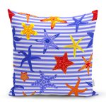 - Rh-K3458 - Realhomes Çizgili Mavi Deniz Yıldızı Özel Tasarım Dijital Baskılı Modern Yastık Kırlent Kılıfı Realhomes