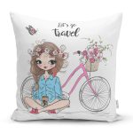 - Rh-K3465 - Realhomes Lets Go Travel Çizimli Dijital Baskılı Modern Yastık Kırlent Kılıfı Realhomes