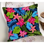 Siyah Zeminde Watercolor Tropikal Desenli Dijital Baskılı Yastık Kırlent Kılıfı Realhomes