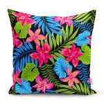 Siyah Zeminde Watercolor Tropikal Desenli Dijital Baskılı Yastık Kırlent Kılıfı Realhomes