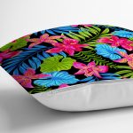 Siyah Zeminde Watercolor Tropikal Desenli Dijital Baskılı Yastık Kırlent Kılıfı Realhomes