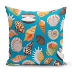 Realhomes Mavi Zeminde Deniz Kabukları Dijital Baskılı Modern Yastık Kırlent Kılıfı Realhomes
