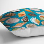 Realhomes Mavi Zeminde Deniz Kabukları Dijital Baskılı Modern Yastık Kırlent Kılıfı Realhomes