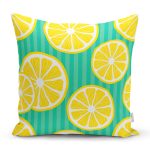 Yeşil Zeminde Limonlar Özel Tasarımlı Modern Yastık Kırlent Kılıfı Realhomes