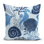 Mavi Deniz Canlıları Temalı Dijital Baskılı Modern Yastık Kırlent Kılıfı Realhomes