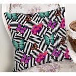 - Rh-K3485-1 - Realhomes Geometrik Zeminde Renkli Kelebekler Özel Tasarım Kırlent Kılıfı Realhomes