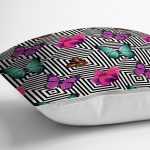 - Rh-K3485-2 - Realhomes Geometrik Zeminde Renkli Kelebekler Özel Tasarım Kırlent Kılıfı Realhomes