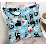 Mavi Zeminli Kedicikler Özel Tasarımlı Modern Yastık Kırlent Kılıfı Realhomes