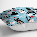 Mavi Zeminli Kedicikler Özel Tasarımlı Modern Yastık Kırlent Kılıfı Realhomes