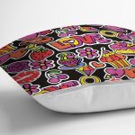 Siyah Zeminde Love Özel Tasarımlı Dijital Baskılı Modern Yastık Kırlent Kılıfı Realhomes