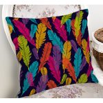 - Rh-K3490-1 - Realhomes Lacivert Zeminde Renkli Tüyler Özel Tasarımlı Yastık Kılıfı Realhomes