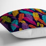 - Rh-K3490-2 - Realhomes Lacivert Zeminde Renkli Tüyler Özel Tasarımlı Yastık Kılıfı Realhomes