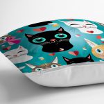 Mavi Zeminde Kedicikler Özel Tasarım Modern Yastık Kırlent Kılıfı Realhomes