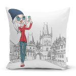 - Rh-K3492 - Realhomes Fashion Çizim Desenli Dijital Baskılı Modern Yastık Kırlent Kılıfı Realhomes