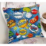 Mavi Zeminde Pop Art Özel Tasarımlı Dijital Baskılı Modern Yastık Kırlent Kılıfı Realhomes