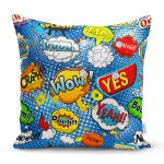 Mavi Zeminde Pop Art Özel Tasarımlı Dijital Baskılı Modern Yastık Kırlent Kılıfı Realhomes