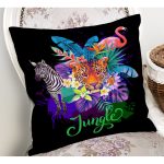 Siyah Zeminde Jungle Özel Tasarımlı Modern Yastık Kırlent Kılıfı Realhomes