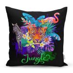 Siyah Zeminde Jungle Özel Tasarımlı Modern Yastık Kırlent Kılıfı Realhomes