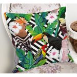 - Rh-K3502-1 - Realhomes Geometrik Zeminde Tropikal Desenli Dijital Baskılı Modern Yastık Kırlent Kılıfı Realhomes