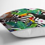 - Rh-K3502-2 - Realhomes Geometrik Zeminde Tropikal Desenli Dijital Baskılı Modern Yastık Kırlent Kılıfı Realhomes