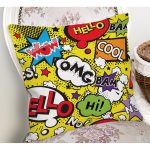 - Rh-K3504-1 - Realhomes Sarı Zeminde Popart Özel Tasarımlı Dijital Baskılı Modern Yastık Kırlent Kılıfı Realhomes