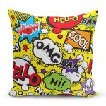 - Rh-K3504 - Realhomes Sarı Zeminde Popart Özel Tasarımlı Dijital Baskılı Modern Yastık Kırlent Kılıfı Realhomes