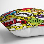 - Rh-K3504-2 - Realhomes Sarı Zeminde Popart Özel Tasarımlı Dijital Baskılı Modern Yastık Kırlent Kılıfı Realhomes