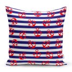 - Rh-K3515 - Realhomes Mavi Çizgili Denizci Desenli Dijital Baskılı Modern Yastık Kırlent Kılıfı Realhomes