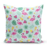 - Rh-K3517 - Realhomes Summer Flamingo Motifli Özel Tasarım Dijital Baskılı Yastık Kırlent Kılıfı Realhomes