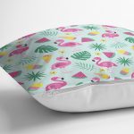 - Rh-K3517-2 - Realhomes Summer Flamingo Motifli Özel Tasarım Dijital Baskılı Yastık Kırlent Kılıfı Realhomes