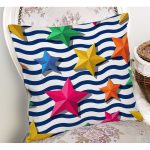 - Rh-K3518-1 - Realhomes Zikzak 3D Yıldız Desenli Dijital Baskılı Modern Yastık Kırlent Kılıfı Realhomes