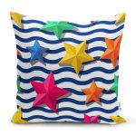 - Rh-K3518 - Realhomes Zikzak 3D Yıldız Desenli Dijital Baskılı Modern Yastık Kırlent Kılıfı Realhomes