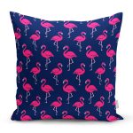 - Rh-K3521 - Realhomes Realhomes Modern Lacivert Zeminde Flamingo Desenli Modern Yastık Kırlent Kılıfı Realhomes